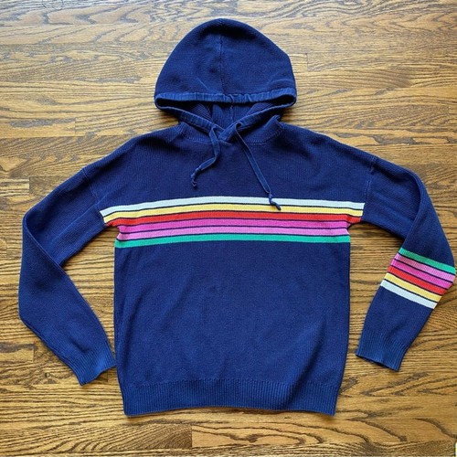 C&C California Pullover Navy Colorful Striped Hooded Sweater rainbow XS navy
