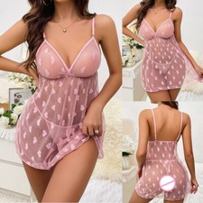 Women Sexy Lingerie Lace Sheer Babydoll Mini Dress Underwear Nightwear Sleepwear