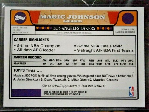 MAGIC JOHNSON ( PROMO ) 2008/09 TOPPS RED - Picture 2 of 2