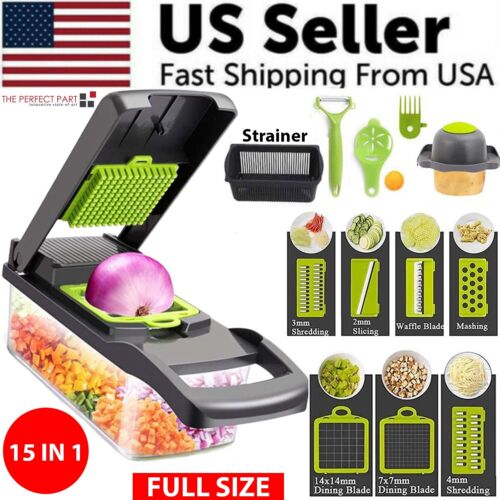 15-In-1 Vegetable Fruit Chopper Cutter Food Onion Veggie Dicer Slicer Kitchen - Picture 19 of 19