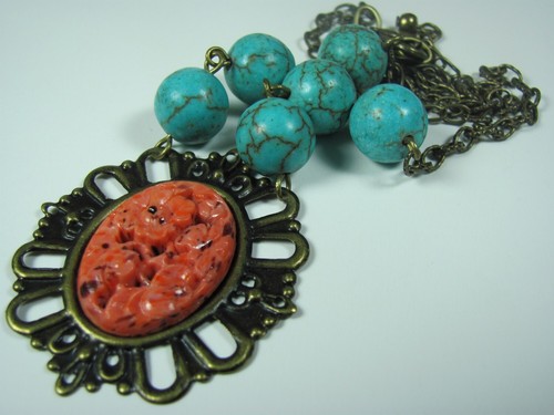 Collar Turquesa Coral Collar Rojo Collar Suroeste Mujer Joya - Imagen 4 de 4