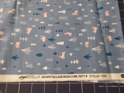 Cotton Fabric 1 Fat  Quarter Pink Bunnies on Blue with Trees Approx 18" x 21" - Picture 1 of 3