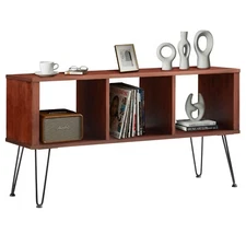 Danrelax Walnut Vinyl Record Player Stand with Detachable Legs, Up to 320 Albums