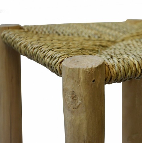 Scandi Stil Holzhocker Hocker Fußhocker mit geflochtenen Palmenblättern 20x20 cm - Bild 5 von 6
