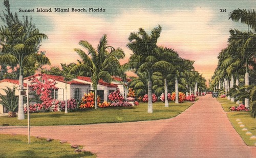 Sunset Island Biscayne Bay Miami Beach Florida Tichnor Quality Vintage Postcard
