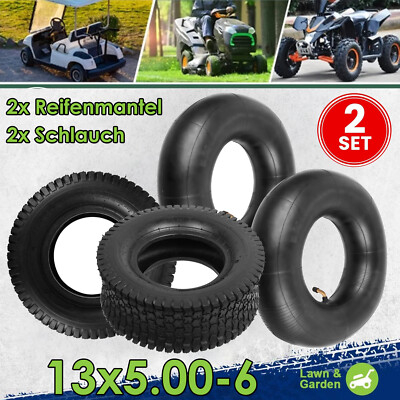 2tlg Reifen inkl. Schlauch 13x5.00-6 Winkelventil für Aufsitzmäher Rasentraktor