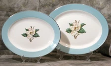 Vintage Pair 2 Turquoise Platters Magnolia Flower Homer Laughlin Lifetime China