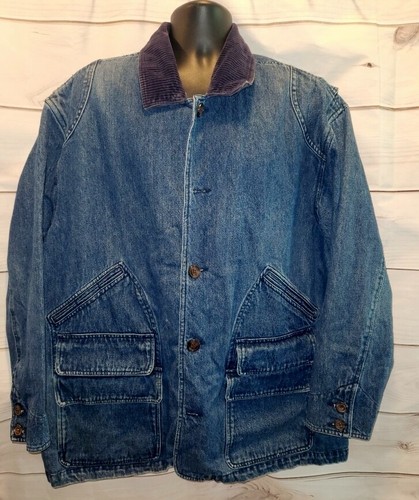 VTG Nikoata XL Jacket Coat Denim Jean Trucker Cotton Button Long Corduroy Collar - Picture 3 of 12