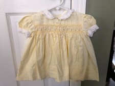 Vintage Polly Flinders Baby Toddler Dress 12 Month Yellow Hand Smocked Cotton