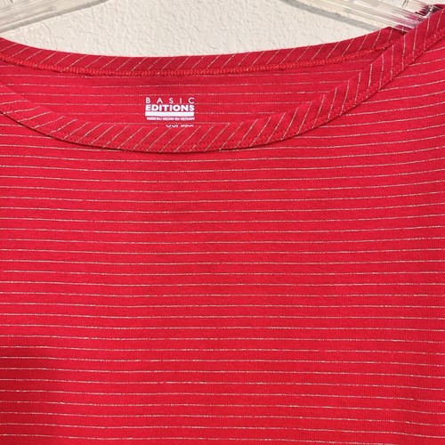 Women Top XXL Red Gold Striped 3/4 Sleeve Pullover Stretch Sparkle Christmas - Bild 6 von 20