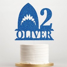 Personalised Custom Glitter Shark Cake Topper Birthday Party Kids Boys Girls