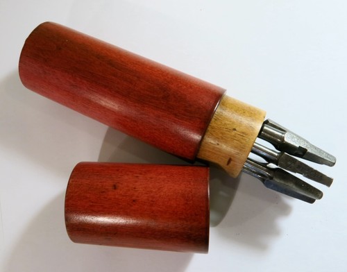 Antique Turned Solid Maple Box with Set of Keen Kutter & Morse Brace Drill Bits - Picture 2 of 16