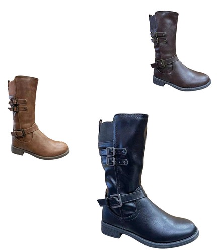 Children Kids Girl Fashion Flat Heel Knee High Riding Boots Zipper Lace Up Size - Picture 1 of 13