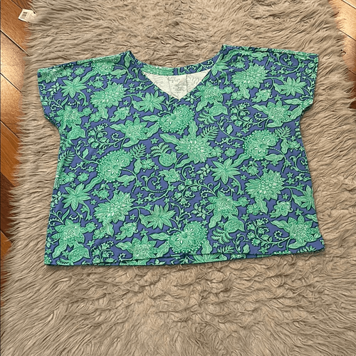 J. Jill Kurzarm-T-Shirt blau und grün geblümt