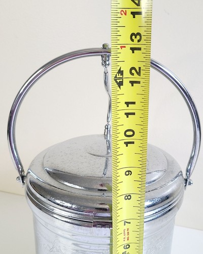 United Silver Chromium On Solid Brass Ice Bucket Floral Etching Hinged Lid VTG - Picture 12 of 13