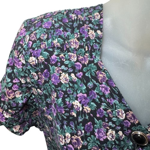 Vintage 90s Caroline Wells Belted Floral Romper Shorts Dress Button Up  Grunge 6 - Picture 9 of 12