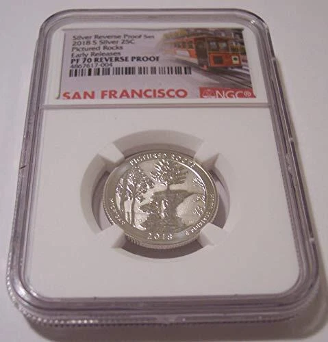 2018 S Silver Pictured Rocks NP Quarter Reverse Proof PF70 NGC ER Trolley Label