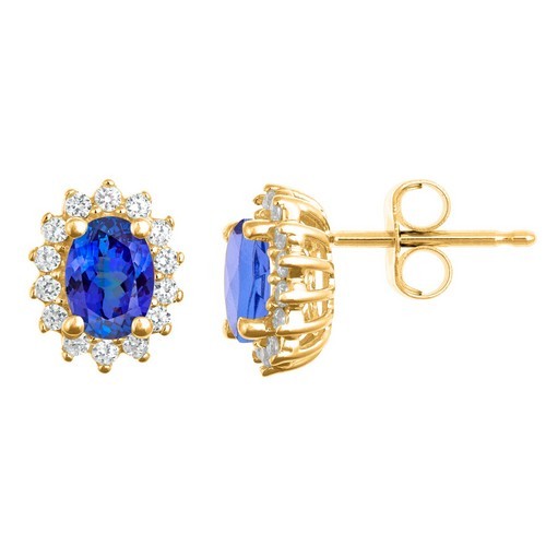 TANZANITE & DIAMOND HALO STUD EARRINGS OVAL SHAPE 10mmx8mm 14KT YELLOW gold TANZANITE & DIAMOND HALO STUD EARRINGS OVAL SHAPE 10mmx8mm 14KT YELLOW gold