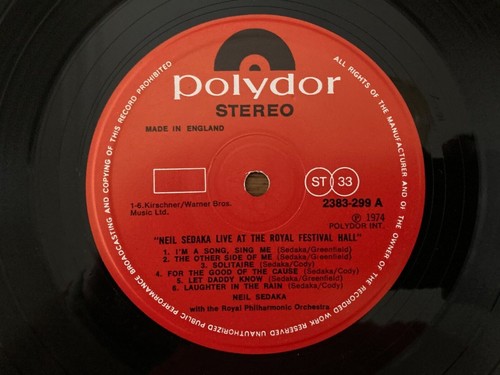 Neil Sedaka Live At The Royal Festival Hall LP UK ORIG'74 Polydor 2383 299 VINYL - Picture 2 of 7