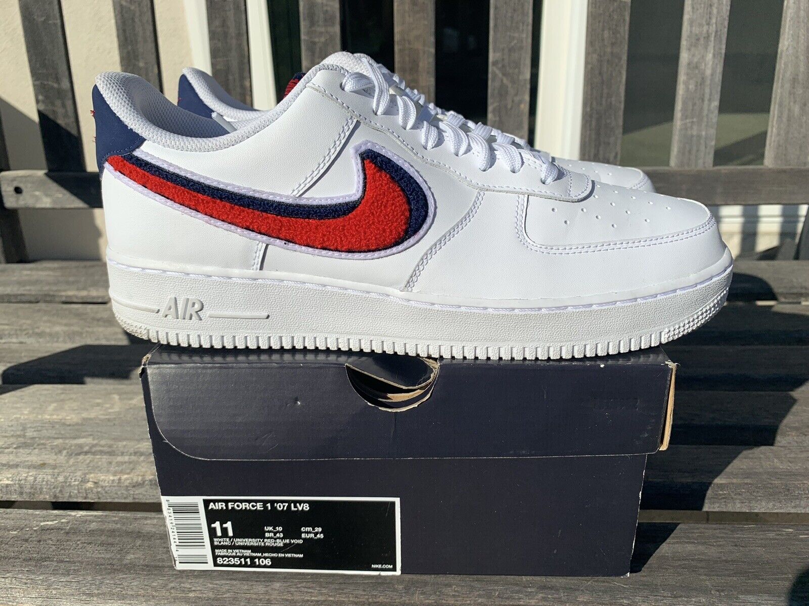 Subir tornillo cuchara Nike Air Force 1 Low '07 LV8 3D Chenille Swoosh Talla 11 Supreme Team  Varsity Rojo | eBay