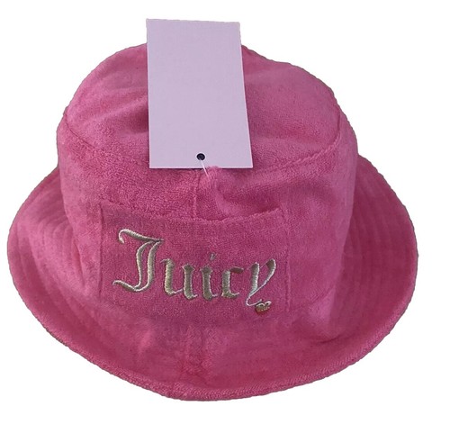 Juicy Couture Pink Gold Terry Cloth Bucket Hat Pocket Y2K Style Heart Sun Hat - Afbeelding 12 van 12