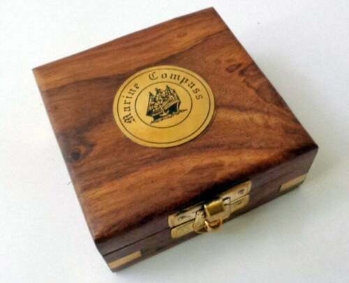 Halloween Handarbeit Antik Maritim Messing Kompass mit Holzkiste Maritim Deko - Bild 1 von 3