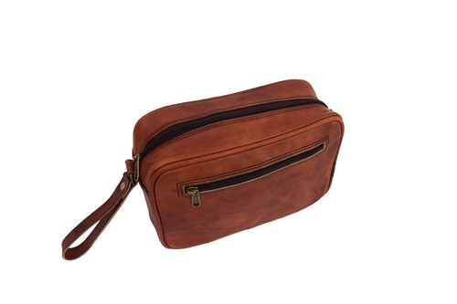 Bolsa de cuero para artículos de tocador para hombres kit doble estuche organizador bolsa de lavado bolsas - Imagen 6 de 10