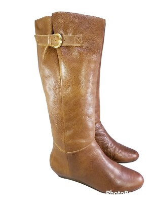 STEVE MADDEN ENTYCE WOMEN WEDGES RIDING EQUESTRIAN BOOTS BROWN LEATHER SIZE  7