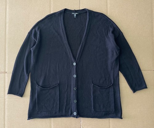 EILEEN FISHER Organic Linen Cotton Slub Cardigan Large Oversized Excellent - Picture 1 of 7