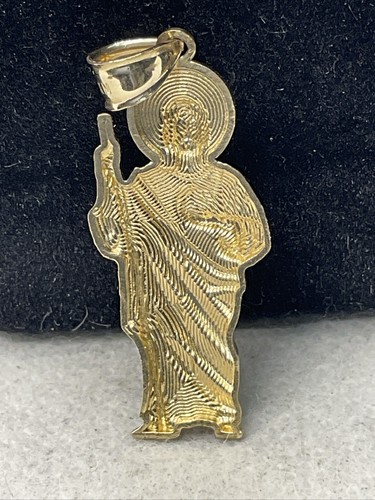 Massiv 14K zweifarbig Gold Diamantschliff SAINT JUDE religiös Charm Anhänger 1,9gr. - Bild 14 von 17
