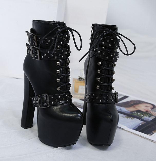 New Heels Donna Lace Up 16CM High Heels New Ankle Stivali Nightclub Platform Rivets Shoes e0c609 New Heels Donna Lace Up 16CM High Heels New Ankle Stivali Nightclub Platform Rivets Shoes e0c609