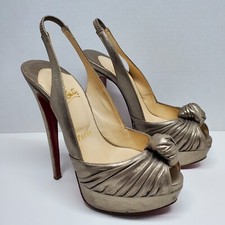 Christian Louboutin Women's Sz 35 US 5 Jenny 150 Bronze Leather Slingback Heels
