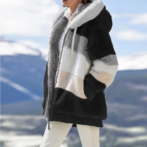 Winter Fashion Women'S Coat 2024 Hooded Zipper Ladies Jacket Spliced Thick Cashm - Picture 9 of 22