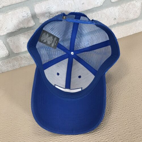 Eddie Bauer Trucker Hat Patch Mesh Back Snapback Ball Cap Mountains Logo Blue - Picture 7 of 11