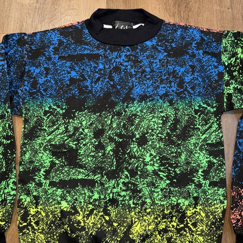 NOS Vintage Sweatshirt Crew Neck shirt Skate Surf All Over Neon 80s Youth Large - Picture 2 of 10