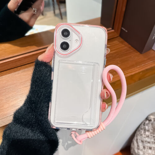 For iPhone 16 15 14 13 Pro Max Clear Card Holder Case Shockproof with Wrist Band - Picture 19 of 25