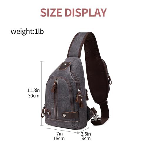 Crossbody Sling Bag Waxed Canvas Leather Shoulder Chest Bag for Men Black - Imagen 4 de 6