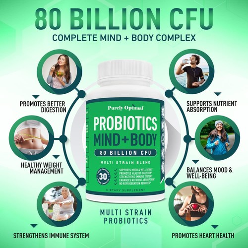 Premium Probiotics 80 Billion CFU Multi-Strain Digestive Enzymes USA Women & Men - Picture 3 of 6