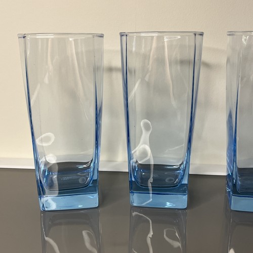 4 x ARC 33CI Ice Blue Crystal Highball Drinking Glasses France Glass Square Base - Picture 2 of 24