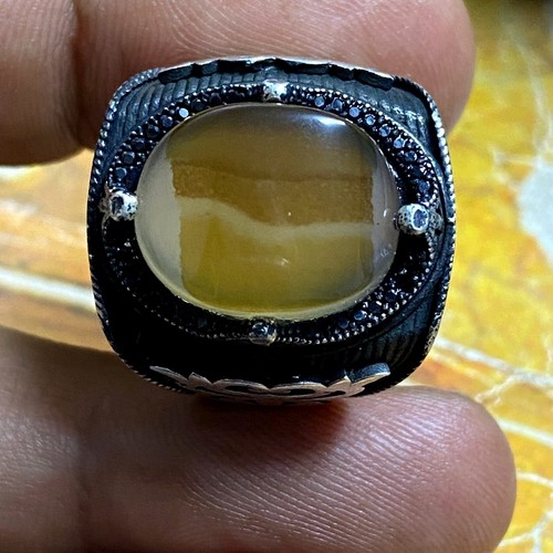 AAA 925 sterling Silver ring Natural yemen Agate Aqeeq al kabba عقيق مصور الكعبة - Picture 16 of 16