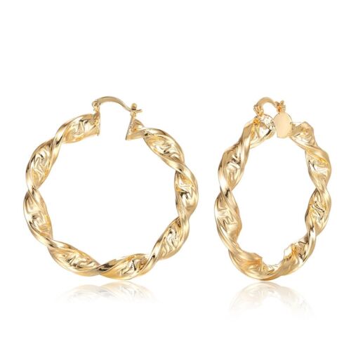 HUGE 18ct YELLOW BIG GOLD FILLED PLATED LARGE TWIST HOOP EARRINGS 60mm· - Picture 3 of 5