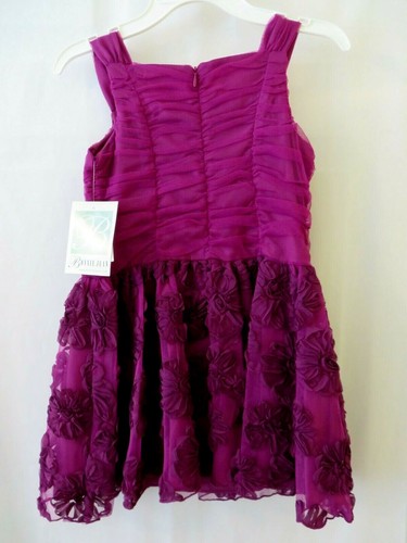 Bonnie Jean Special Occ Dress Slvless Rosette Floral Skirt Fuchsia 5 or 6 #10944 - Picture 4 of 6