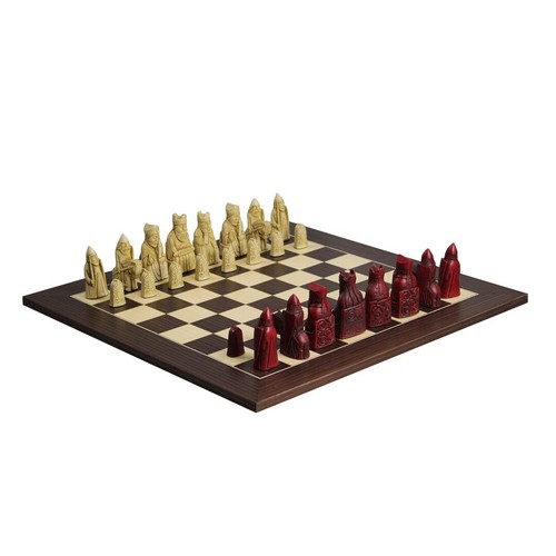 Isle of Lewis Chess Set With II White & Red Resin Chess Pieces 3.5 Inch and Maca - Picture 2 of 9