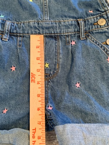 GAP Girls Denim Shortalls Size M Blue Jean Overalls with Roll-Up Hem Stars - Picture 13 of 13