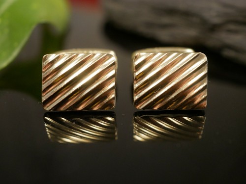 Original Vintage Retro Eloxal Manschettenknöpfe Cufflinks Gold Herren Streifen - Bild 2 von 8