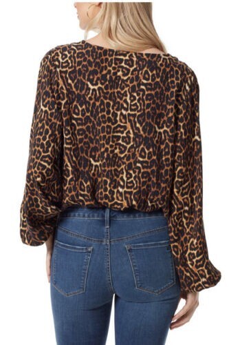 Jessica Simpson Women's Arya Brown Animal Print Wrap Front Bodysuit Size 1X - Picture 2 of 9