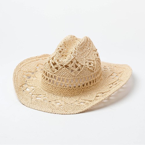Summer Beach Party Cowboy Hat Wide Brim Cowboy Straw Hat Hollow Out Sun Cap - Picture 8 of 17