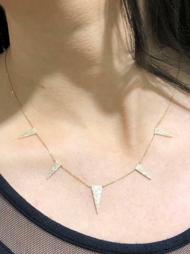 14k Oro Amarillo Micro Pavé Original Diamantes Pua Diseño Gargantilla 16" L - Imagen 12 de 12