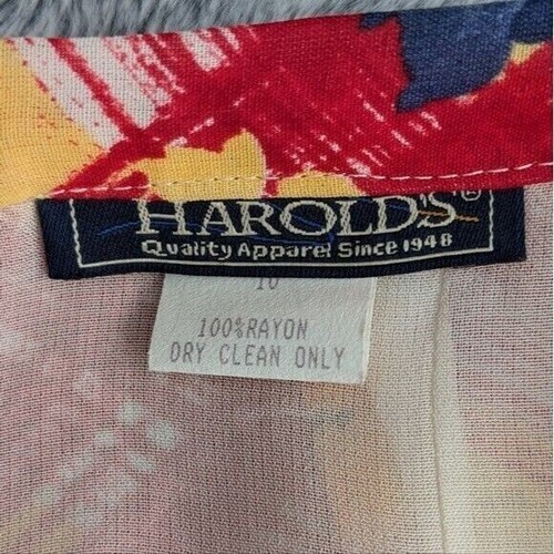 Vtg Harold's Crosshatch Floral Chiffon Skirt Sz 10 Midi Maxi Modest Red Yellow - Picture 4 of 12