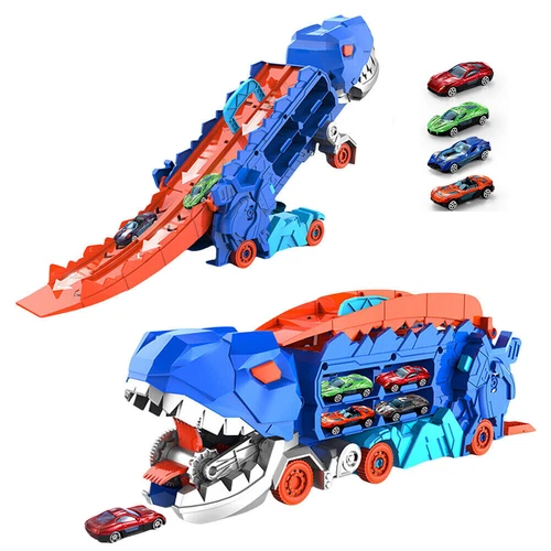 Dino Spielfiguren Set Auto Transporter mit Rennwagen Kinder Geschenk ab 3 Jahre - Bild 3 von 14